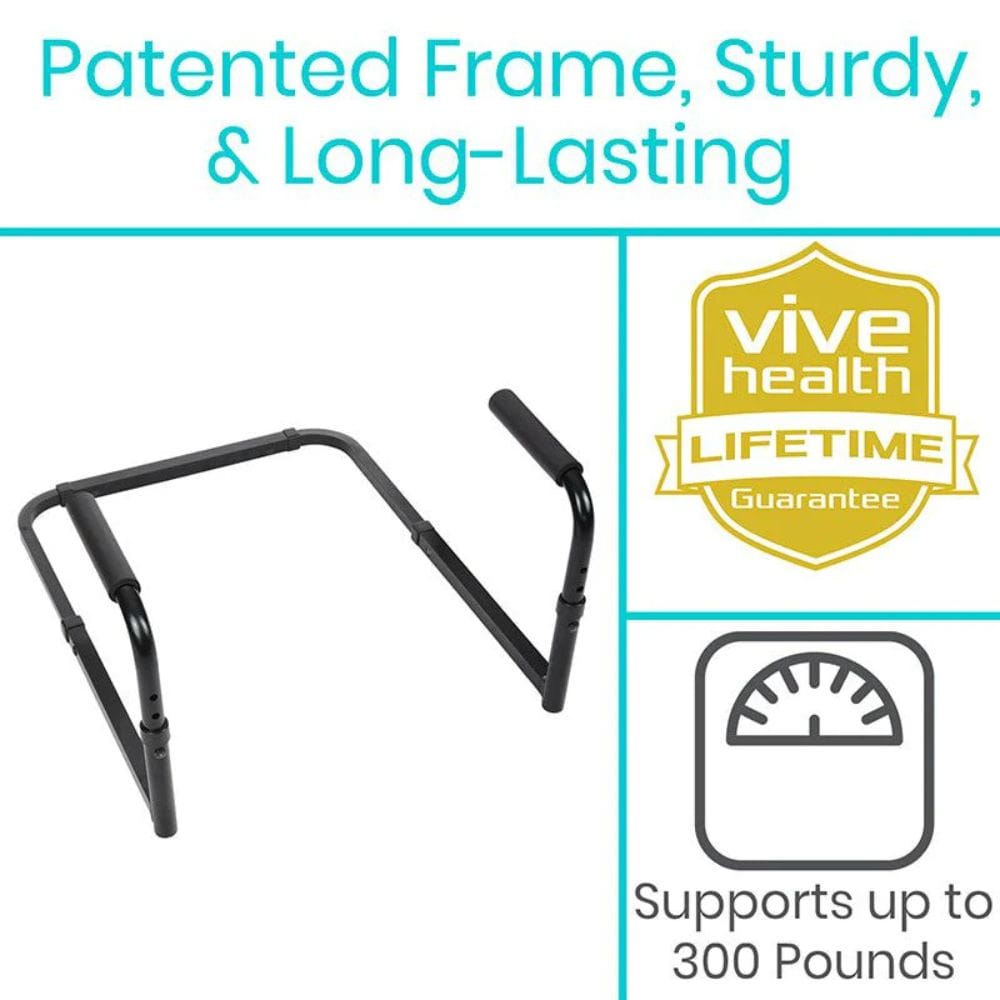 Black frame with Vive Health lifetime guarantee and support capacity text on a white background