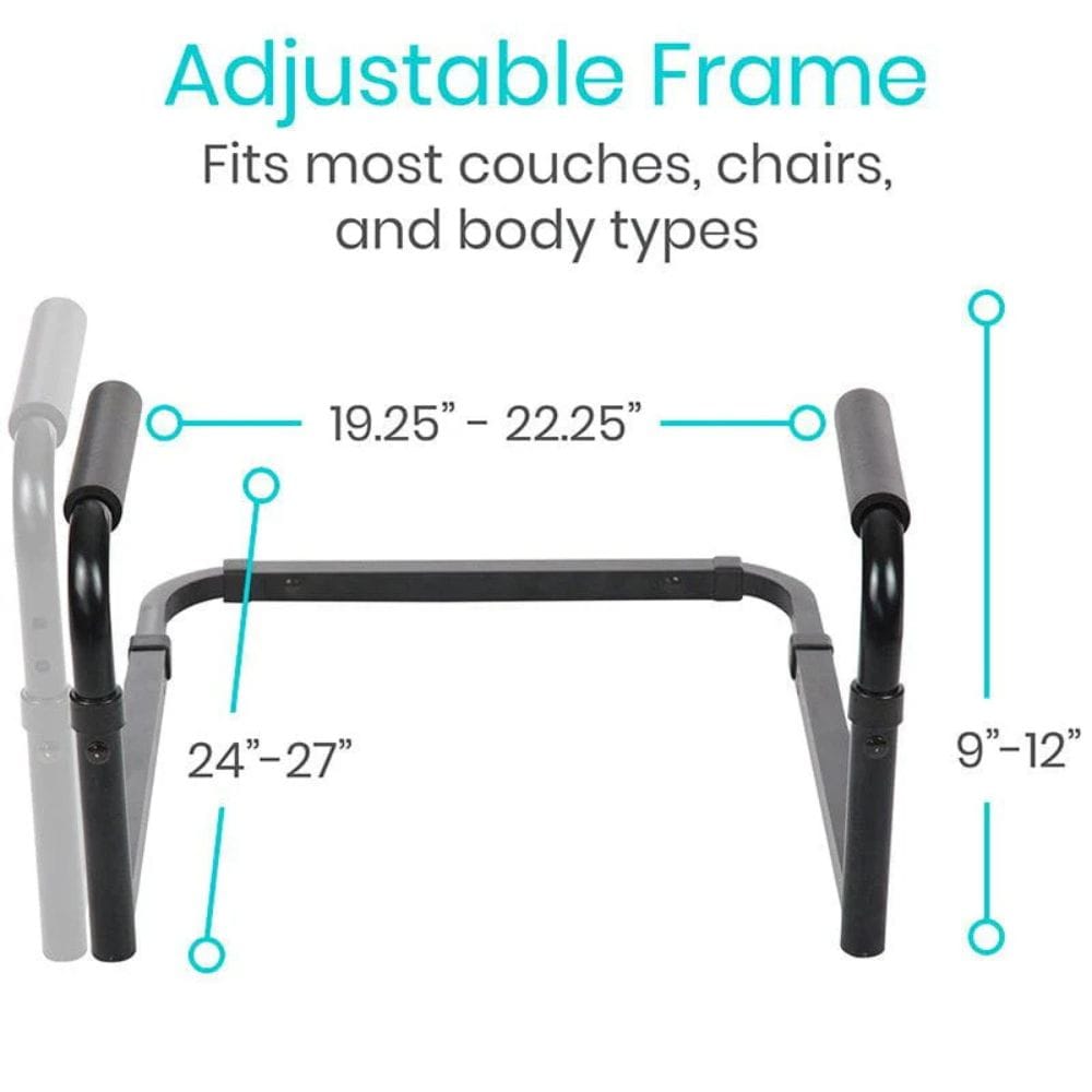Adjustable frame with measurement details on a white background
