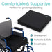 Wheelchair cushion with 'VIVA' branding on a white background, highlighting features like comfort, support, and safety.