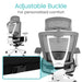Ergonomic office chair with adjustable buckle feature on a white background