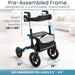 Rollator with height adjustable handles and dimensions displayed on a white background