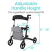 Rollator with adjustable handle height feature on a white background