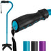 Black and blue cane with additional components on a white background