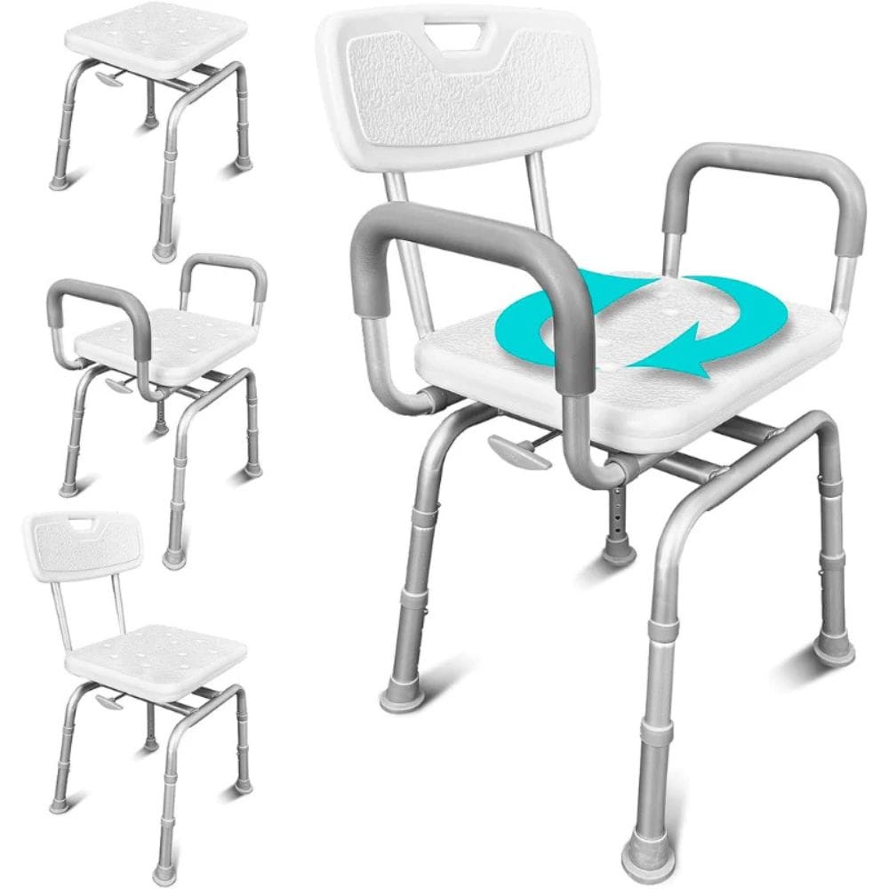 Assistive bathroom chair with adjustable height on a white background