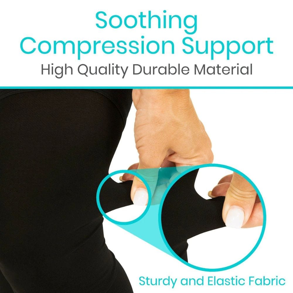 Compression support with text highlighting 'Soothing Compression Support' and 'High Quality Durable Material'.
