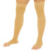 Beige knee-high socks worn by a person on a white background