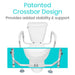Toilet safety frame with patented crossbar design on a white background