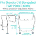 Toilet safety frame with adjustable dimensions on a white background