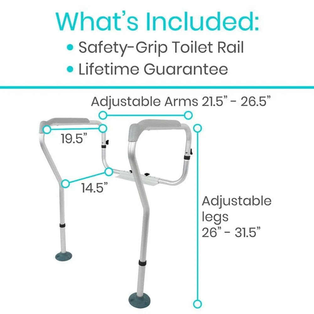 Safety-Grip Toilet Rail with adjustable arms and legs on a white background