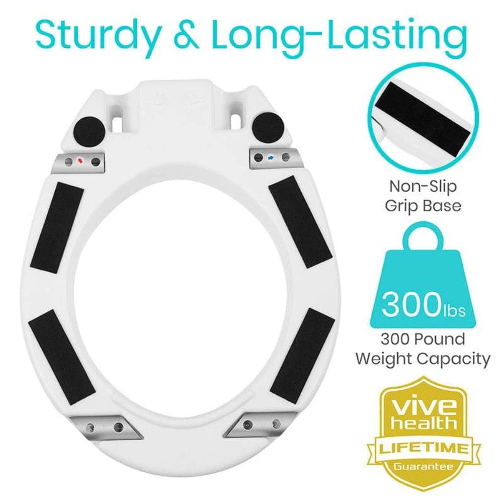White exercise ring with black grip pads, labeled 'Sturdy & Long-Lasting' and '300 lbs weight capacity', featuring Vive Health branding.