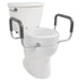 White toilet with gray handrails on a white background