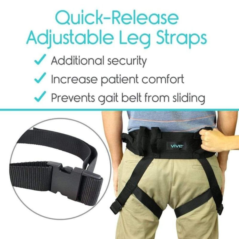 Quick-release adjustable leg straps with a person wearing them, highlighting features on a white background.