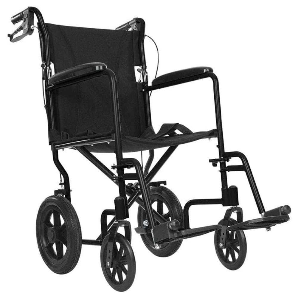 Black manual wheelchair on a white background
