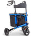 Blue and black walker with wheels on a white background