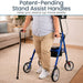 Person using a walker with stand assist handles in a living room setting