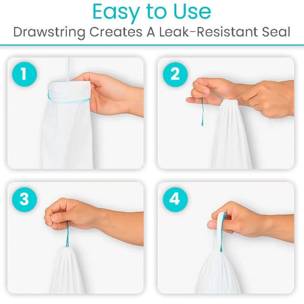 Step-by-step guide on how to use a drawstring bag for leak resistance.