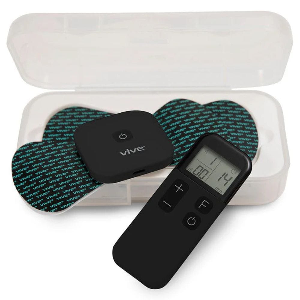 Vive electronic device with heart-shaped pads and remote control on a white background