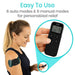 Woman using an electronic device on her shoulder with text about auto and manual modes for personalized relief.