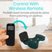 Vive wireless remote control with digital display and electrodes on a wooden surface.