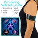 Person wearing a contoured pad on their arm with product usage information displayed.