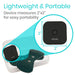 Vive device with dimensions indicating its portability on a white background