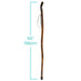 Wooden walking stick with measurement details on a white background