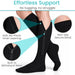 Black knee-high socks with features highlighted on a white background