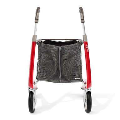 Red walker with a mesh bag attached on a white background