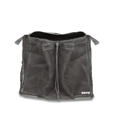 Black mesh laundry bag on a white background