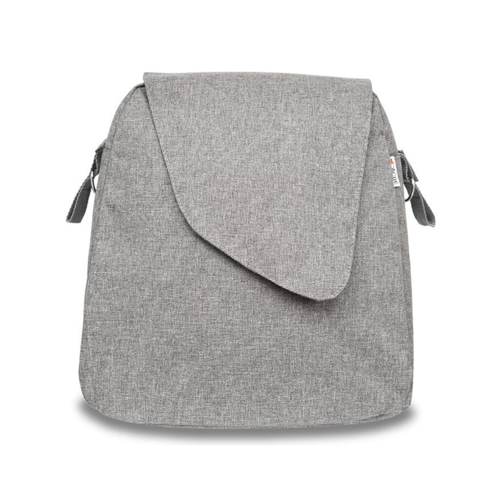 Gray backpack with a flap on a white background
