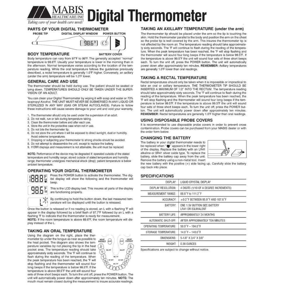MABIS® 60-Second Clinically Accurate Digital Thermometer