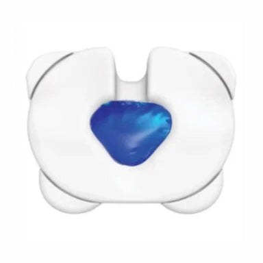 A white contoured support pillow with a central blue textured insert, shown against a plain white background.
