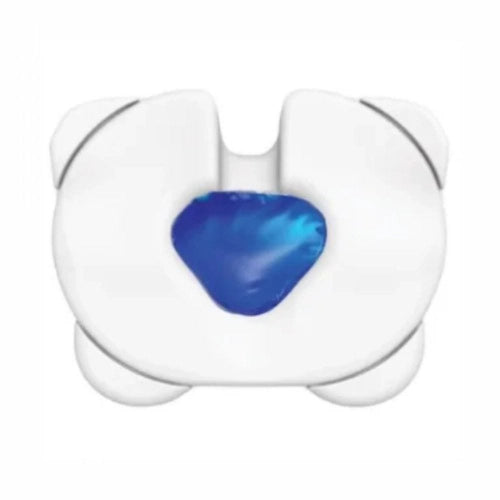 A white contoured support pillow with a central blue textured insert, shown against a plain white background.