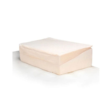 A rectangular contoured lumbar support pillow in a light cream or off-white color, shown on a plain white background.