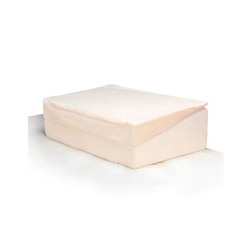 A rectangular contoured lumbar support pillow in a light cream or off-white color, shown on a plain white background.