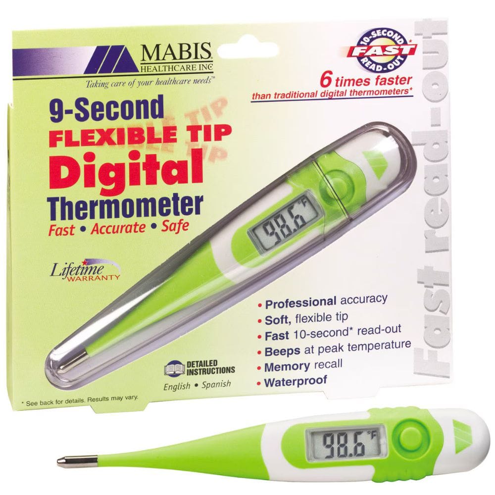 MABIS® 9-Second Waterproof Digital Thermometer, Horizontal Package